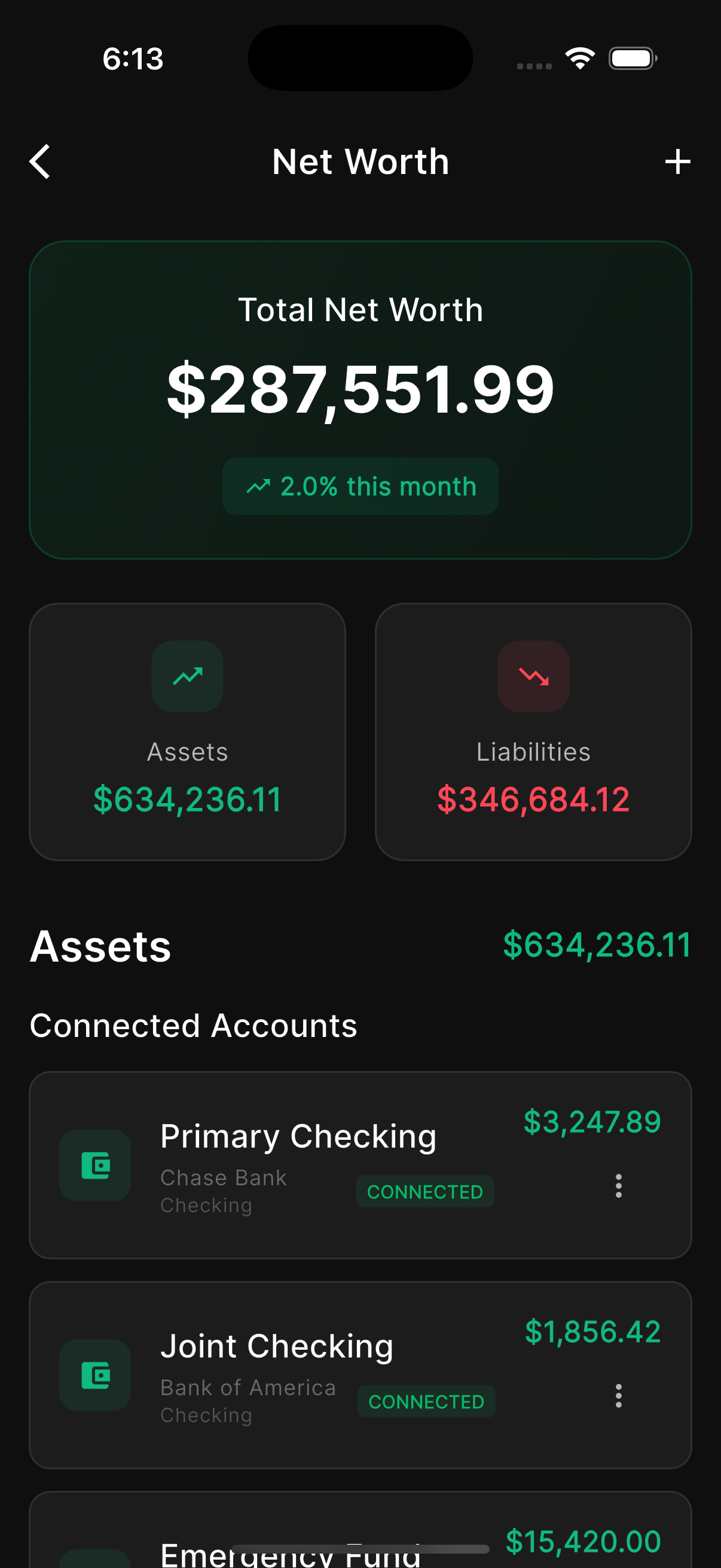 Net Worth Tracking Screenshot