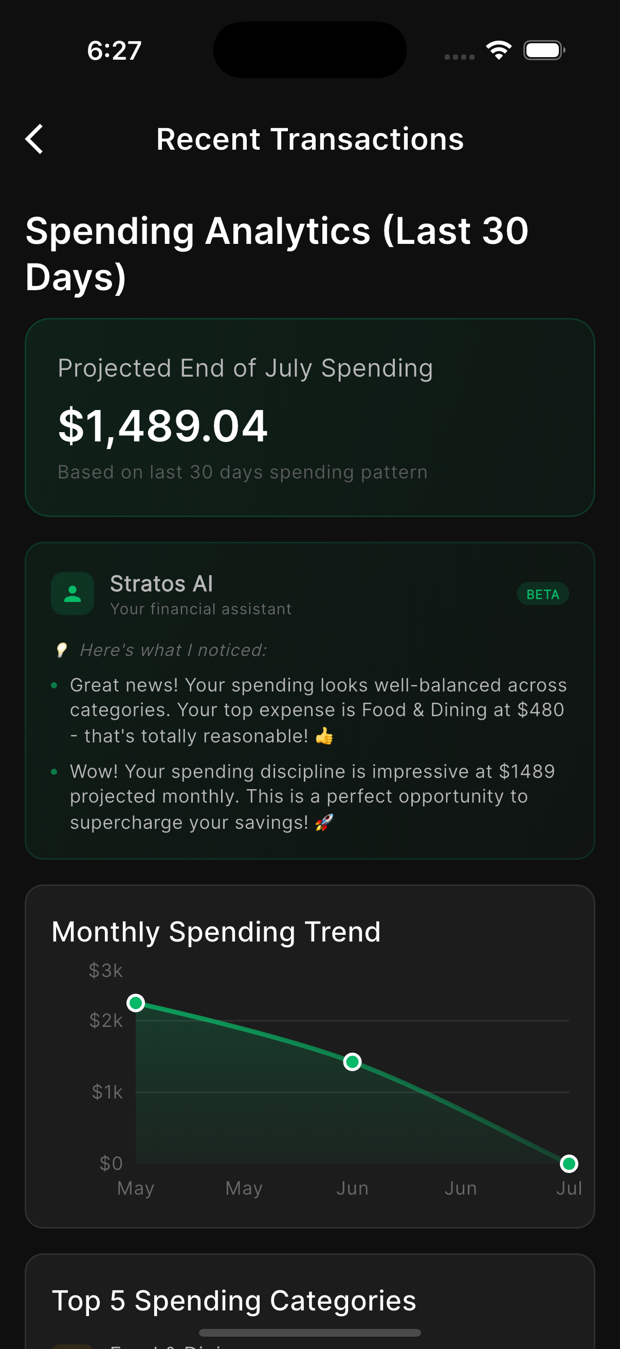 Recent Transactions Screenshot